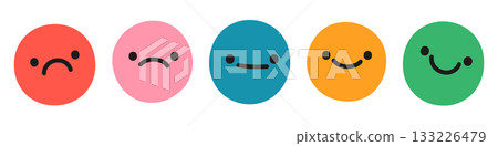 Colored emoji set, positive and negative feedback, customer review concept. Faces with various expressions, sad, neutral and happy. Modern flat vector illustration isolated on transparent background Colored emoji set, positive and negative feedback, customer review concept. Faces with various expressions, sad, neutral and happy. Modern flat vector illustration isolated on transparent background 133226479