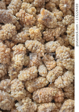 Close up photo of dried white mulberry, selective focus. 133226489