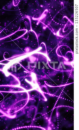 Abstract swirling purple and pink light trails creating glowing motion lines on a dark backdrop Abstract swirling purple and pink light trails creating glowing motion lines on a dark backdrop 133226507