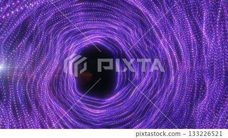 Futuristic purple tunnel of glowing dots forming a deep vortex with cosmic energy Futuristic purple tunnel of glowing dots forming a deep vortex with cosmic energy 133226521