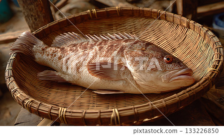 新鮮石斑魚裝在籃子裡 新鮮石斑魚裝在籃子裡 133226850