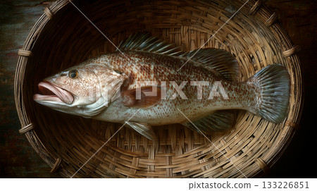 新鮮石斑魚裝在籃子裡 133226851