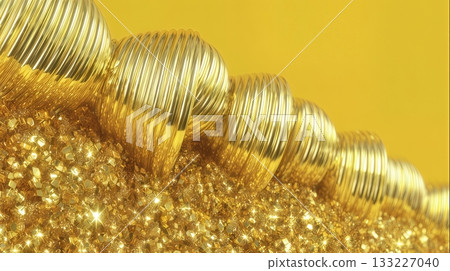 Bright Golden Party Hats and Con Decorations Create a Festive Atmosphere for Celebration 133227040