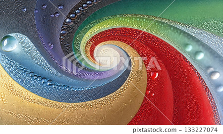 Vibrant Colors and Water Droplets Swirl, Symbolizing Hurricane Safety in a Dynamic Design 133227074