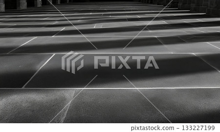 Patterns of Light and Shadow on Stone Flooring in Historic Architecture 133227199