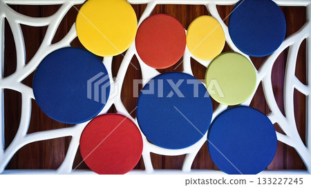 Brightly Colored Sustainable Furniture Showcasing Modern Design in a Vibrant Setting Brightly Colored Sustainable Furniture Showcasing Modern Design in a Vibrant Setting 133227245