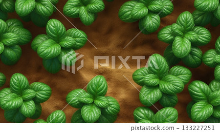 Fresh Green Plants Thriving in Soil Provide a Vibrant Top View of Natural Growth and Life Fresh Green Plants Thriving in Soil Provide a Vibrant Top View of Natural Growth and Life 133227251