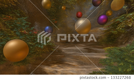 Deep Forest Path Filled With Glowing Orbs Creates a Magical and Serene Atmosphere for Exploration 133227268