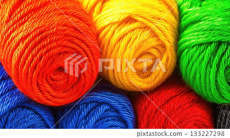 Brightly Colored Thread Skeins Arranged Together for Crafting Projects Brightly Colored Thread Skeins Arranged Together for Crafting Projects 133227298