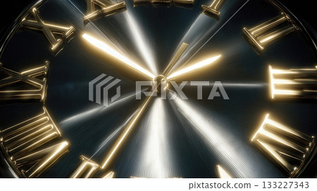 Photorealistic Close up of a Golden Clock Showing Midnight and Its Detailed Features Photorealistic Close up of a Golden Clock Showing Midnight and Its Detailed Features 133227343