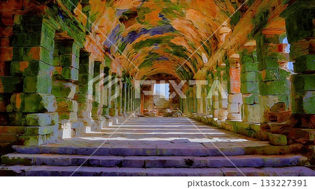 Thousand Year Old Structure Showcasing Ancient Architecture and Vibrant Colors in a Historical Site Thousand Year Old Structure Showcasing Ancient Architecture and Vibrant Colors in a Historical Site 133227391