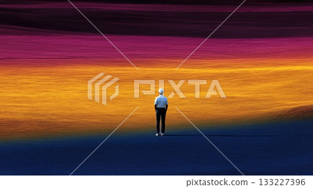 Mindfulness Practice on the Golf Course With Vibrant, Saturated Colors at Dusk Mindfulness Practice on the Golf Course With Vibrant, Saturated Colors at Dusk 133227396