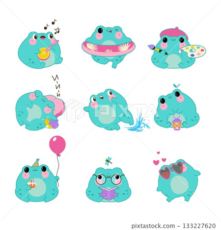 Positive Toad Funny kawaii frogs. Positive toads various... - Stock Illustration ...