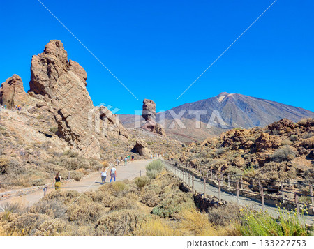 A breathtaking and stunning Rocky Landscape stretches out under a clear blue sky above 133227753