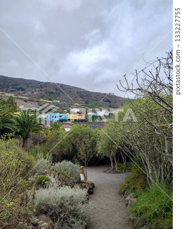 A beautiful, scenic landscape featuring colorful houses surrounded by lush nature in all its glory 133227755