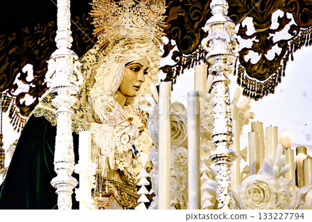 Image of Our Lady of Hope during Holy Week in Alcala de Guadaira, Seville, Andalusia Image of Our Lady of Hope during Holy Week in Alcala de Guadaira, Seville, Andalusia 133227794