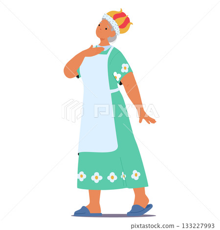 Elderly woman cartoon character wearing golden crown feeling pride with grandiose self-respect 133227993