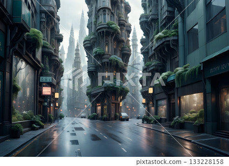 Urban Oasis in Futuristic City 133228158