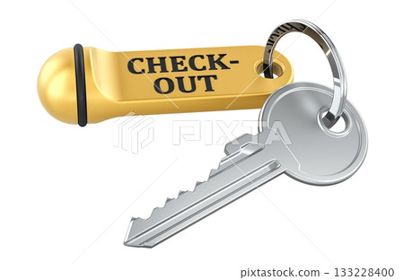 Check Out concept with key and tag. 3D rendering 133228400