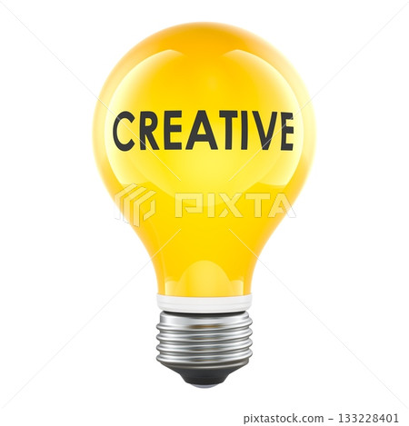 Creative concept with yellow light bulb. 3D rendering Creative concept with yellow light bulb. 3D rendering 133228401