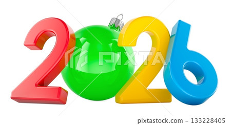 Happy New Year 2026 with Christmas ball, 3D rendering 133228405