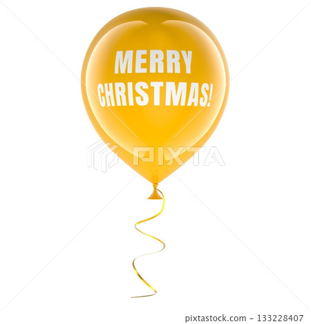 Merry Christmas, yellow balloon with white text. 3D rendering 133228407