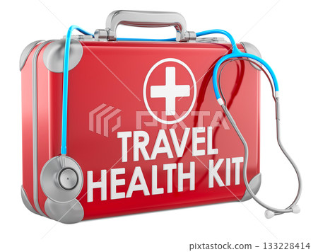Travel Health Kit, suitcase with stethoscope. 3D rendering 133228414