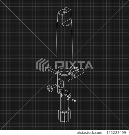 Mechanical engineering drawings. Tap tools, borer. Technical Design. Cover. Blueprint. Step Cutting Tool with Countersinking Function. Technical 3D Vector Illustration 133228499