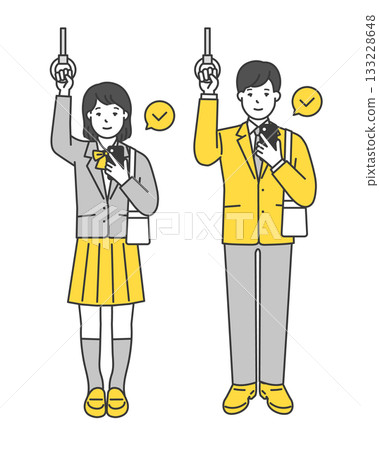 插畫素材：身穿制服的男女學生抓住肩帶 133228648