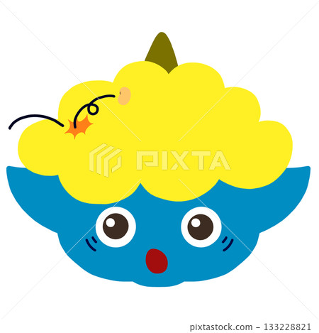 A cute blue demon with a surprised look on his face after being hit by a bean A cute blue demon with a surprised look on his face after being hit by a bean 133228821