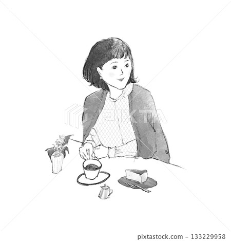在咖啡館享用咖啡和蛋糕的女人 在咖啡館享用咖啡和蛋糕的女人 133229958