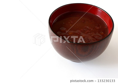 Oshiruko in a soup bowl on a white background Oshiruko in a soup bowl on a white background 133230133