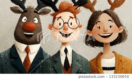 vector employees wearing reindeer antlers christmas celebration 133230650