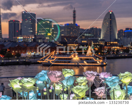 Illuminations at Osanbashi Pier and the night view of Minato Mirai 133230730