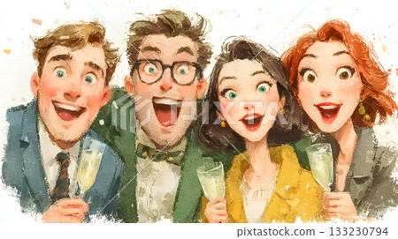 vector office group raising glasses countdown to midnight 133230794