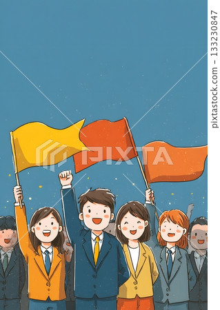 vector group of employees waving flags celebrating new year 133230847