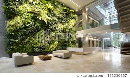 Vertical green wall inside modern office eco lifestyle 133230867