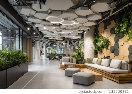 Modern eco coworking space futuristic interior design Modern eco coworking space futuristic interior design 133230881