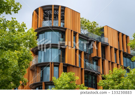 Smart eco futuristic building with solar shading system Smart eco futuristic building with solar shading system 133230883