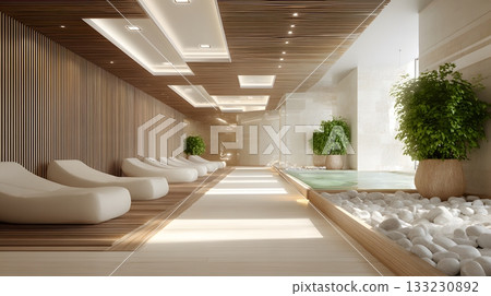 Modern spa interior bright relaxing design clean atmosphere 133230892