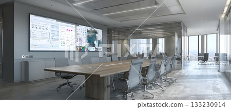 Hybrid meeting modern office clear screen setup Hybrid meeting modern office clear screen setup 133230914