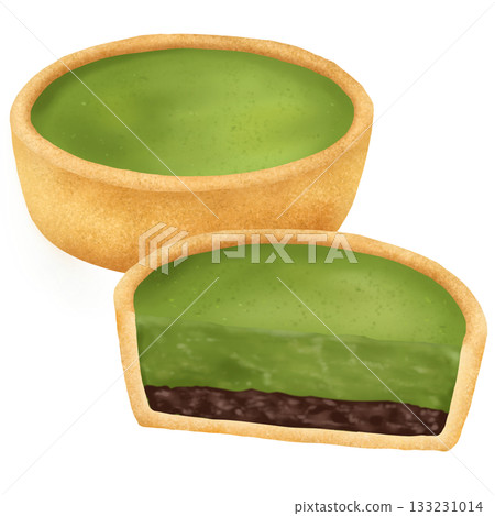 Illustration of a mini matcha tart with red bean paste 133231014