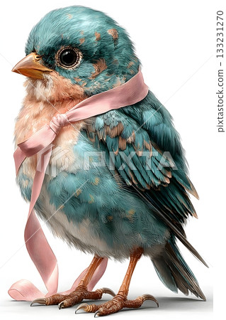 3D cartoon bird holding pastel ribbon isolated on white background 3D cartoon bird holding pastel ribbon isolated on white background 133231270