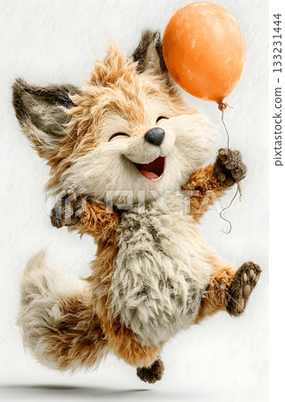 3D cartoon fox dancing with balloon isolated on white background 3D cartoon fox dancing with balloon isolated on white background 133231444