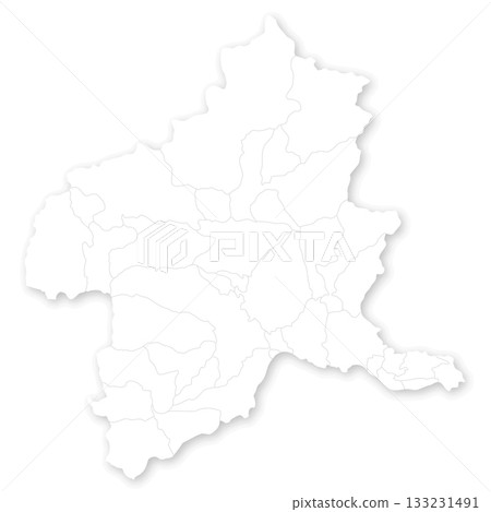 Blank map of Gunma prefecture and municipalities 133231491