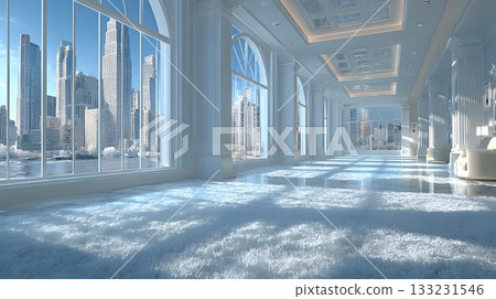 bright office interior empty floor space clean carpet large windows city view bright office interior empty floor space clean carpet large windows city view 133231546