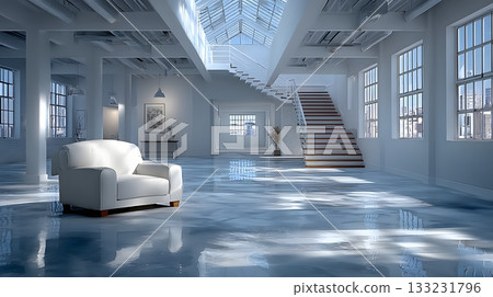 empty creative workspace loft modern industrial interior white background 133231796
