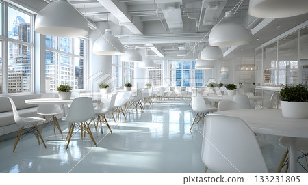 empty office cafeteria tables chairs bright clean modern interior empty office cafeteria tables chairs bright clean modern interior 133231805
