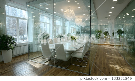 empty modern boardroom bright glass walls clean minimalist design empty modern boardroom bright glass walls clean minimalist design 133231849