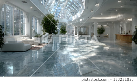 corporate workspace empty floor plan modern layout bright natural light 133231853